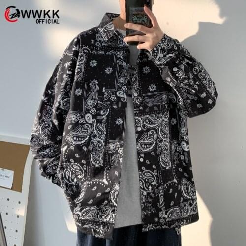 WWKK Black Bandana Paisley Harajuku Shirt Men Long Sleeve Man Shirts Male Top Clothes Streetwear Harajuku Oversized Retro 2021