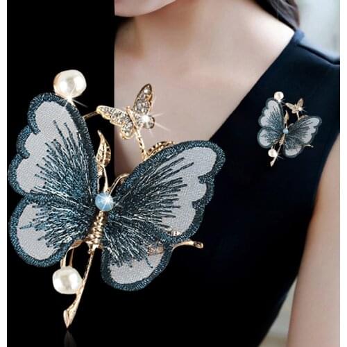Hnadmade Romantic Embroidery Elegant Butterfly Brooches Fresh Sweater Coat Cardigan Brooch Pin for Women Clothing Accessories