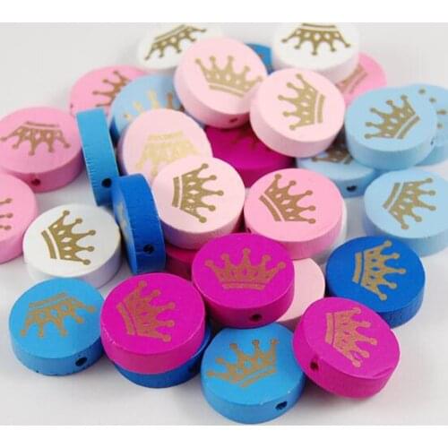 50 Pcs/Lot Mixed Color Crown Pattern 20mm Wood Beads for Jewelry Making DIY Toys Pacifier Clip Wooden Beads Wholesale Supplies