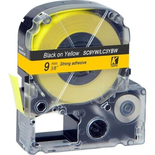 9mm Black on Yellow SC9YW Compatible Epson KingJim Label Printers LC-3YBW Laminated Label Tapes Ribbon LC3YBW for LW-300 400