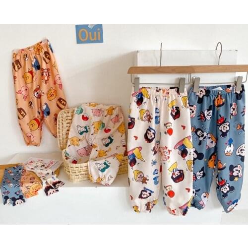 Childrens Pants 2021 Summer New Boys Girls Casual Disney Mickey Pants Cotton Kids Anti-mosquito Pants