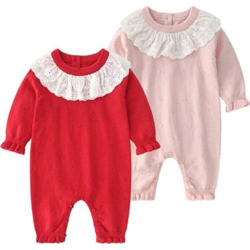 Spring Infant Baby Girls Rompers Autumn Long Sleeve Rompers Newborn Cute Baby Girls Knit Rompers Clothes