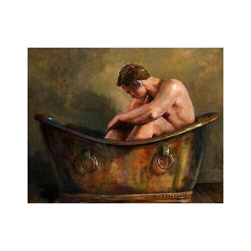 NUDE MALE BATH, Hand Painted Oil Painting on Canvas (No Frame)