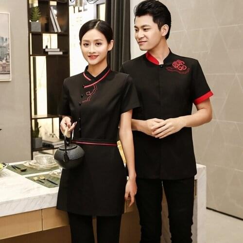 Chinese Hotel Waiter Workwear Mens Womens Short-sleeved Plus Size Hotel Uniform Dining Restaurant Hot Pot Shop Jacket H2164