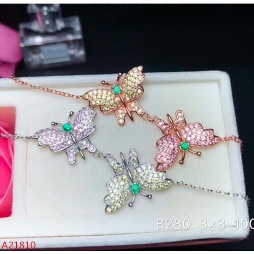 KJJEAXCMY fine jewelry 925 pure silver inlaid natural emerald fire Girl Butterfly Bracelet support test