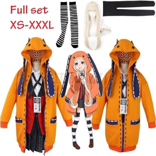 Anime Kakegurui School Girl JK Uniform Set Hoodie Runa Yomotsuki Cosplay Costume Wig Kirari Jabami Yumeko Halloween Dress Women