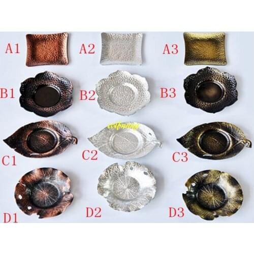 50pcs/lot 12 styles Creative Metal Tea Trays Hot Insulation Plate Pad Tea Ware Teapot Table Protector Leaf Shape Tea Tools F01