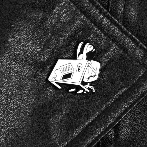 Creative Office Angry Girl enamel pins brooches Overturn Table Computer Coffee Lapel pin badges Jackets backpack Jewelry Gifts