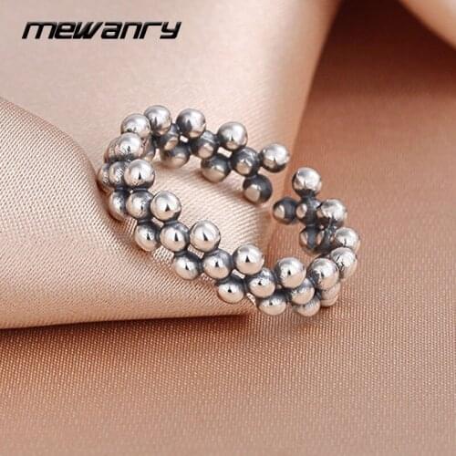 Mewanry 925 Sterling Silver Glossy Round Beads Rings New Fashion Sweet Trend Vintage Creative Design Party Jewelry Birthday Gift