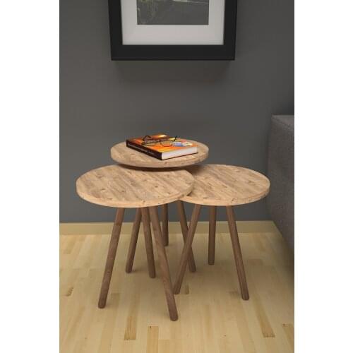 2021 model coffee stand 3 pcs coffee table Zigon Coffee Table Wood Pedestal Pine 3'lü Round