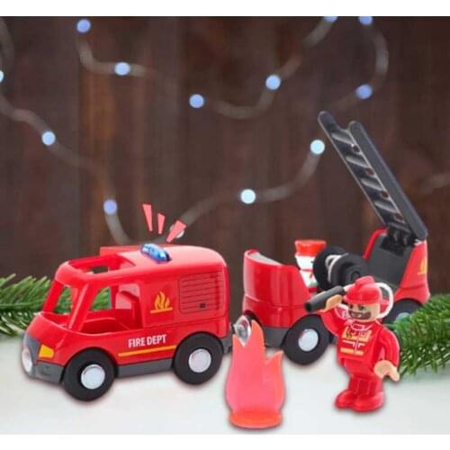 2021 New Small Fire Engine Train Magnetic Electric Rail Toy Magnetic Locomotive Compatible With Wooden Track Present For Kids