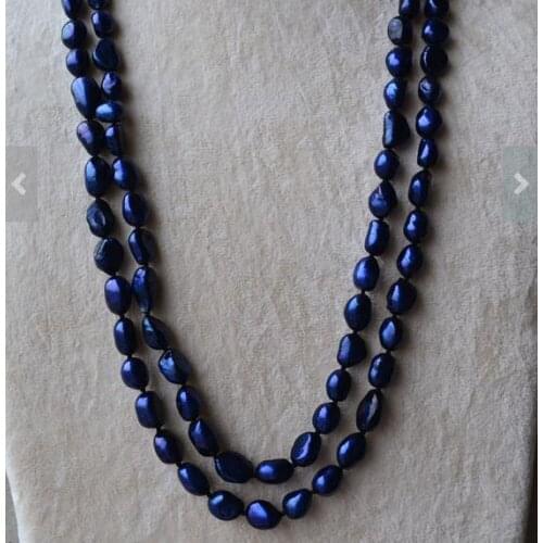 New Arrival Favorite Pearl Necklace Navy Color 8x11mm 50inches Long Genuine Freshwater Pearl Necklace Handmade Fine Women Gift