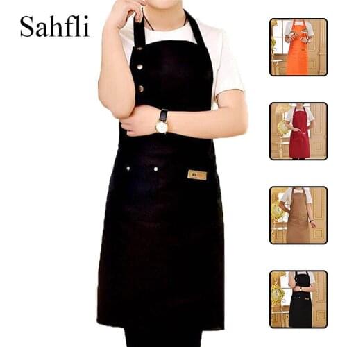 Korean Style Simple Pure Color Multi-color Selection of Thickened Apron with Buttons Adjustable Anti-dirt House Daily Normal