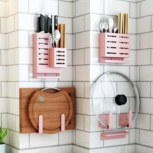 Pink Aluminum Alloy Wall Mounted Kitchen Storage Rack Dish Drainer Plate Drying Pot Cover Cutlery Holder Pantry Oragnizer