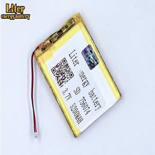 Plug 1.25-2P 756074 756075 5200mah 3.7V Rechargeable charging lithium polymer battery for e-books GPS PDA Smart mobile phone