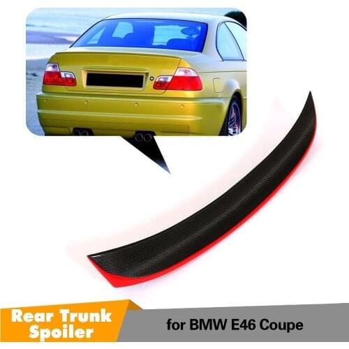 Trunk Rear Wing Spoiler For BMW E46 Base Coupe 2-Door 1998-2005 Carbon Fiber Trunk Lip Spoiler With Red Painting Center