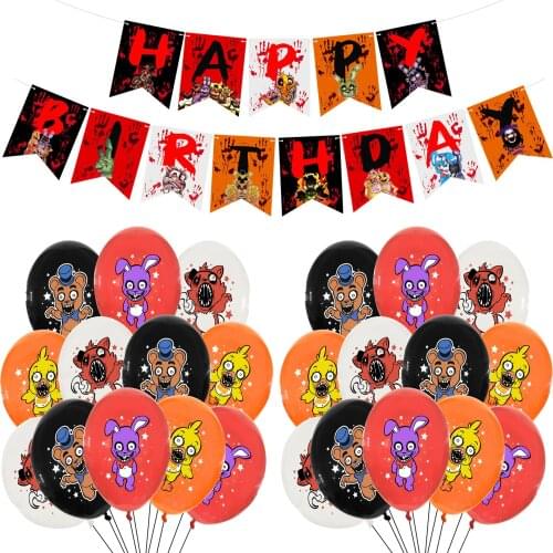 Anime Five Night Fred Balloons FNAF Baloon Banner Bunting Freddy Fazbear Foxy Bonnie Game Kids Adult Happy Birthday Party Decor
