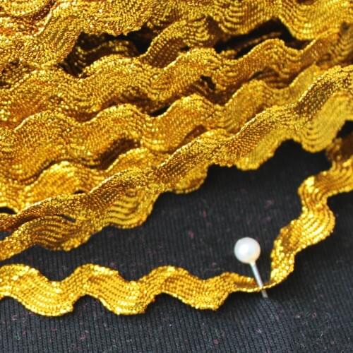 Bright Gold Lace Ribbon 25 Yds S Wave Striped Crochet Tape Braided Band Cosplay Costumes Appliqued Sewing Trims 0.3-0.8CM