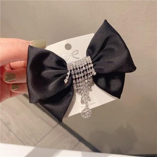 Retro Bling Crystal Rhinestone Hairpins Korean Fabric Bow Hair Clips Luxury Jewelry Girls Hairgrips Hair Accessories for Women