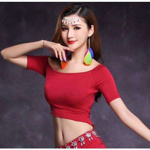 2021 New 1018 Short Sleeve O Neck Sexy Female Belly Dance Tops Women Stage Performance Belly Dancing Costume