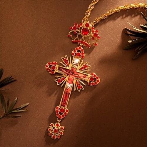 Gold Christian Alloy Orthodox Pendant Necklace for Men Fashion Jewelry Crucifix Jesus Cross Pendant Crucifix Chain Necklaces