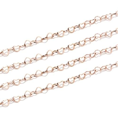 4MM width rose gold/gold/silver tone stainless steel heart link Chain Link in Bulk for Necklace Jewelry Accessories DIY Making