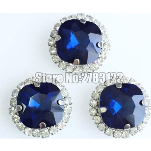12mm 20pcs Blue ink hight quality Crystal buckle,Fat Square shape AAA Glass sew on rhinestones DIY Apparel accessories SKFF23