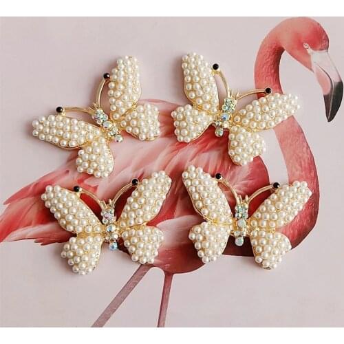 2 pcs/lot Pearl Rhinestone Butterfly Pendant Alloy Accessories DIY Handmade Hair Accessories Brooch Bag Shoe Box Accessories