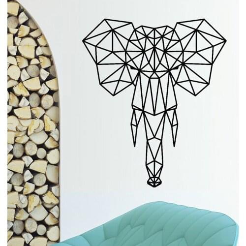 Abstract Elephant Head Wall Stickers Home Decor Bedroom Removable Geometric African Animal Wall Decal Art Vinyl Wallpaper S227