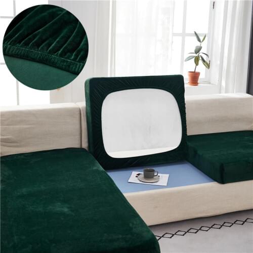 Velvet Solid Color Sofa Cushion Cover Stretch Sofa Seat Cover Couch Protective Slipcover Anti-slip Removable Couch Cover