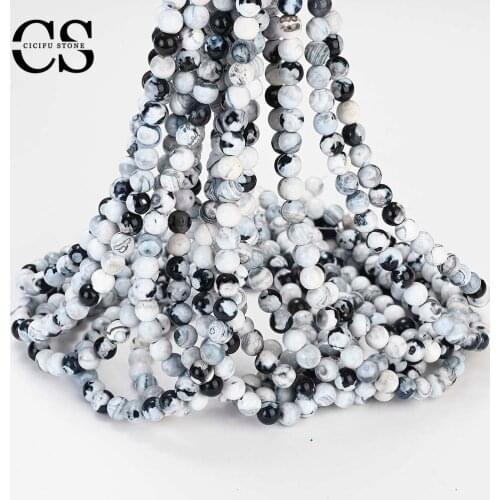 Natural White Black Fire Crystal Agates Beads Round Loose Spacer Beads for Jewelry Making DIY Bracelet Charms Accessories