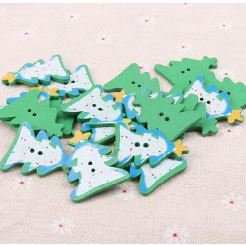 Christmas Tree Shaped Wood Sewing Buttons Costura Acessorios Handmade Scrapbooking Craft 10pcs 29x36mm