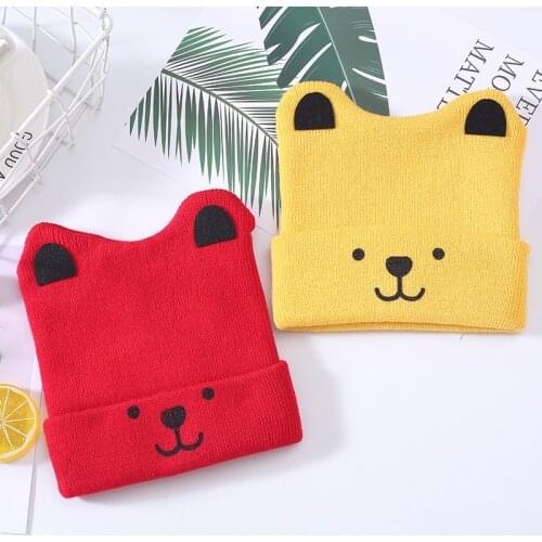 Baby Bear Cartoon Autumn And Winter New Hedging Hat Childrens Cute Warm Newborn Knitted Woolen Hat Boys Girls Lovely Accessories