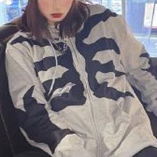 Dourbesty Punk Gothic Print Zip Up Oversized Hoodies Autumn Women Long Sleeve Sweatshirts Vintage Korean Fashion Harajuku Coat
