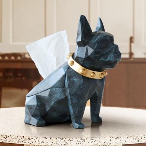 Dog Figurine Resin Bulldog Tissue Holder Craft For Kitchen Room Table Top Home Decor Modern Creative Geometric Dog Tissue Box