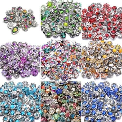 Luwellever Mixed Sale Crystal 18mm Metal Snap Button For Bracelet Necklace Interchangeable Jewelry Women Accessorie Findings