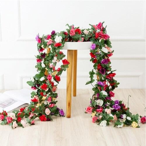 250cm Rose Artificial Flowers Christmas Garland Spring Autumn Garden Arch Diy Fake Plant Vine For Wedding Home Room Decoration