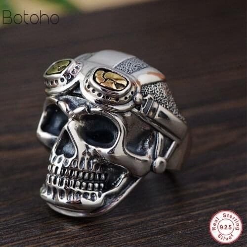 Real 925 Sterling Silver colour Vintage Ring Women Men Lovers Punk Fashion Cool Jewelry Skull Ring Rock adjustable gothic ring