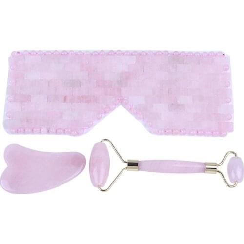 1Set Natural Rose Quartz Sleep Mask & Roller Yoga Meditation Energy Healing Crystal Anti-Aging Hot or Cold Therapy Eye Mask