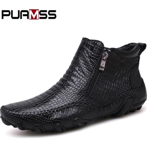 Men Crocodile Leather Shoes Trends 2020 Autumn Comfortable Men High Top Leather Ankle Boots Mans Footwear