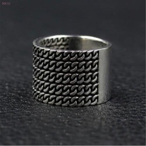 BOCAI S925 Sterling Silver Rings 2021 Fashion Half Chain Totem Creative Simple Hand Ornaments Pure Argentum Jewelry for Men