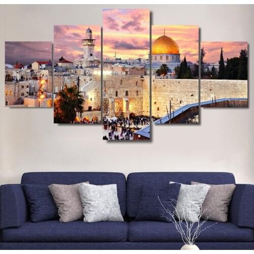 DIY Diamond Painting Jerusalem Modular Pictures 5 Panels Islam Islamic City Poster Mosaic Square/Round Drill Embroidery Gift