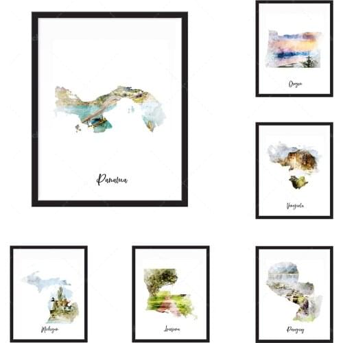 Tennessee aquarelle carte imprimer - état, carte pays, carte, voyage, impression, affiche murale Art Home Decor grand mur Art Gi