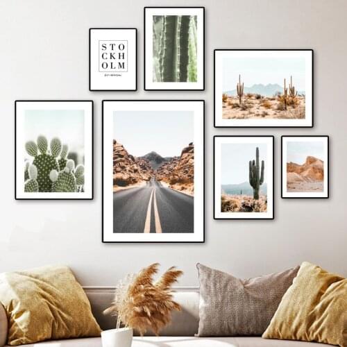 Road Colorado Canyon Giant Cactus Tree Wall Art Canvas Painting Nordic Posters And Prints Wall Pictures For Living Room Decor