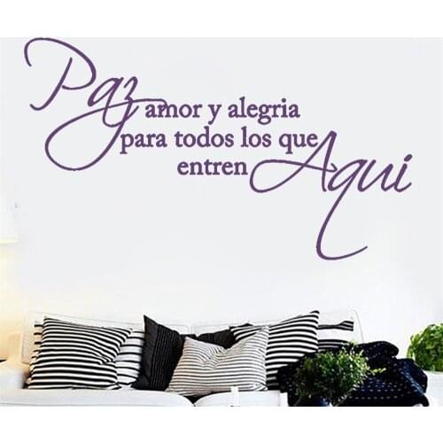 Wall Decals Pay Amor Y Alegría Para Todo Los Que Entren Spanish Quotes Mural Stickers Vinyl Room Livingroom Decor Poster RU2516