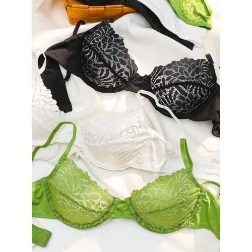 Underwear womens summer breast display small ultra-thin bra set gathers up sexy lace lingerie with pants suit