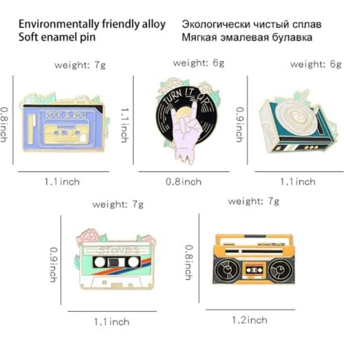 New 20Pcs Cartoon Radio Phonograph Rock CD Record Tape Badge Alloy Brooch Lapel Pin Action Figure Toy