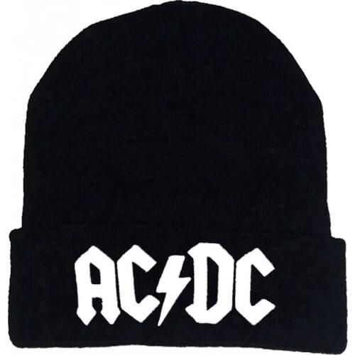 New High Quality Winter Women Casual Acrylic Knitting Skullies Beanie Cap Men AC DC Thunder Letter Embroidery Ski Warm Hat 2020