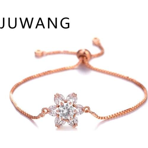 Flower Shape Charm Bracelet Cubic Zircon Crystal Adjustable Bracelets& Bangles Femme Bridal Wedding statement Jewelry pulseira