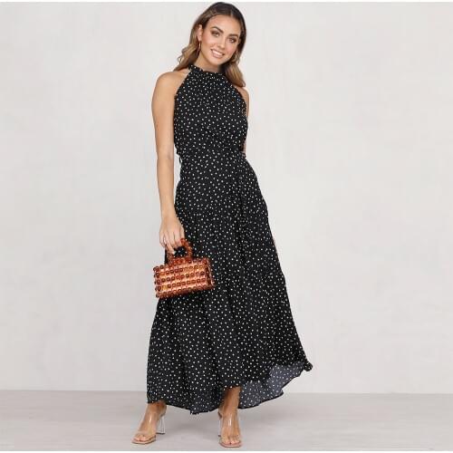 Sexy Beach Long Dress Women 2020 Summer Print Polka-dot Strap Ladies Halter Boho Bohemian Dress Women Casual Sundress Vestidos